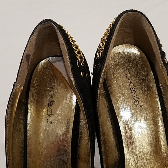 Black suede gold chain heels Shoe dazzle size 10 - Picture 6 of 8